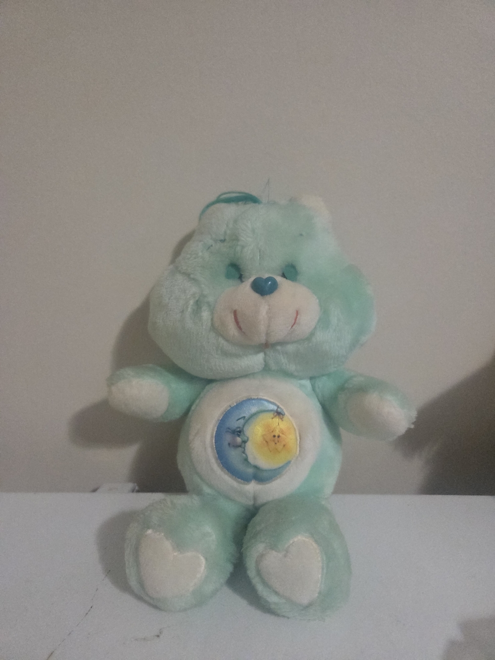 Vintage Care Bear 1983 Bedtime Bear Mint Green Sleepy Crescent Moon Star - 12”
